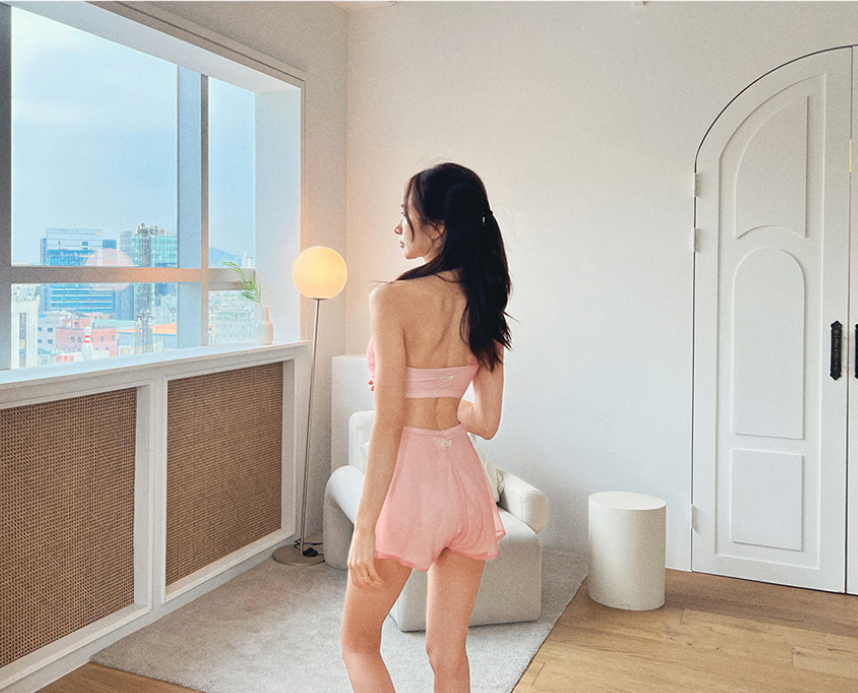Mesh Frill Basic Pants (Pink)