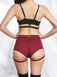 Lure You High Waisted Garter Shorts (Wine)