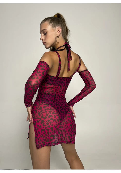 Bonita Mesh Dress (Pink Leopard)