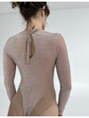 Bodysuit with sleeves and thong imitation