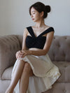 Two-shoulder Ribbon Low Waist Set (Black)
