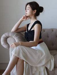 Two-shoulder Ribbon Low Waist Set (Black)