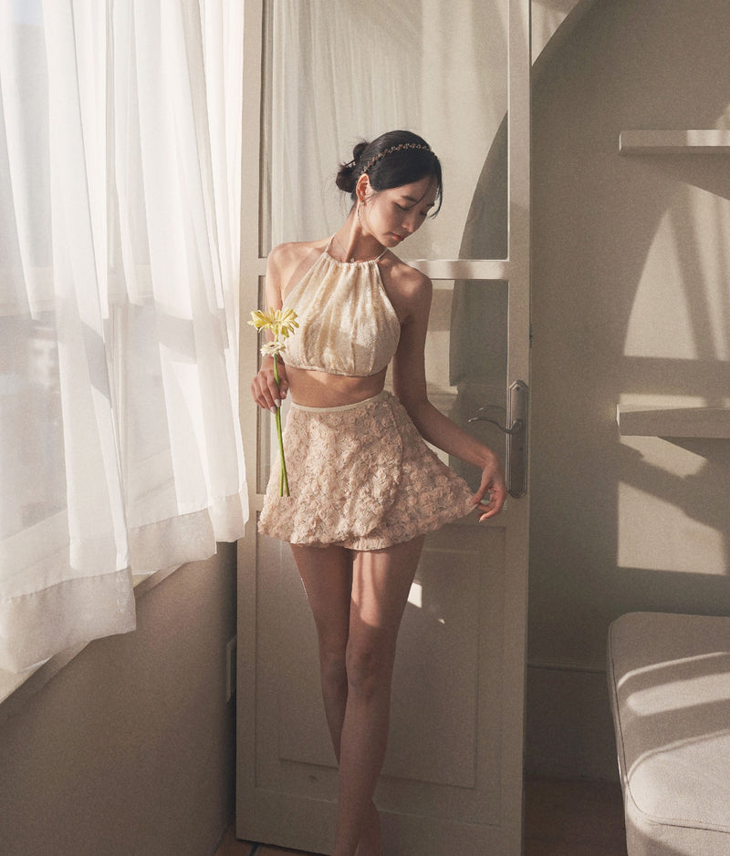 Rose Lace Poling Skirt (Beige)
